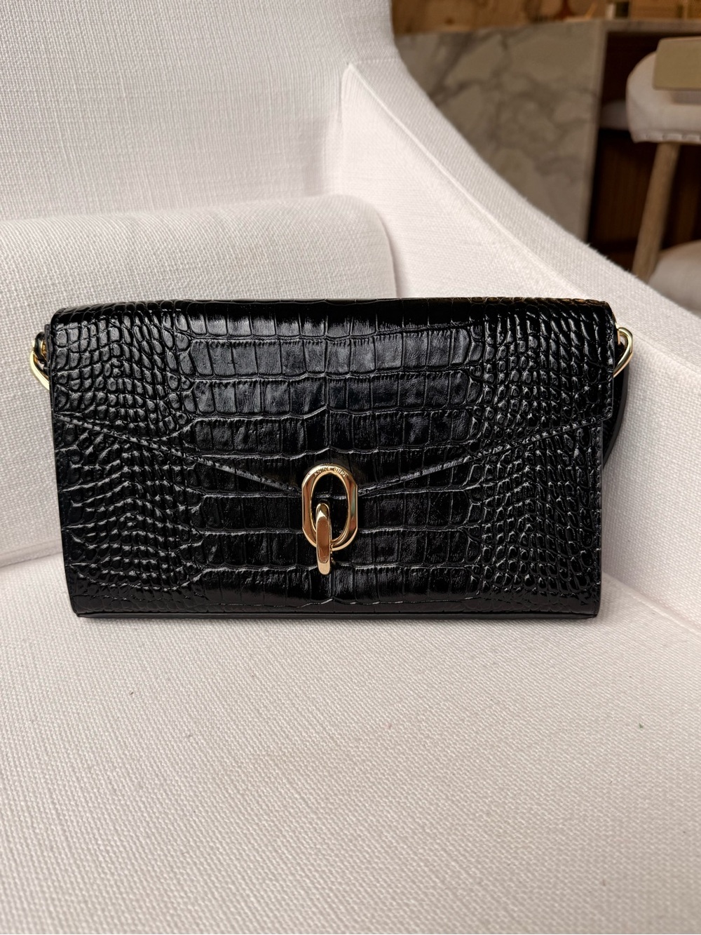 Anine Bing Colette Croc Embossed Leather Shoulder Bag